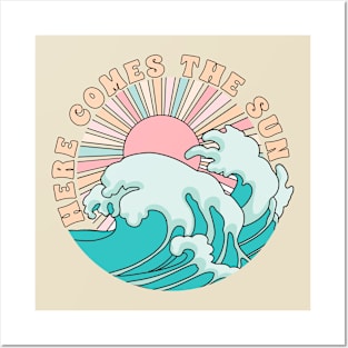 Here comes the sun; summer; sun; sunshine; water; retro; vintage; beach vibes; beach; ocean; sea; holiday; vacation; surf; surf life; surfing; waves; wave; water; cool; cute; California; beach life; coast; Posters and Art